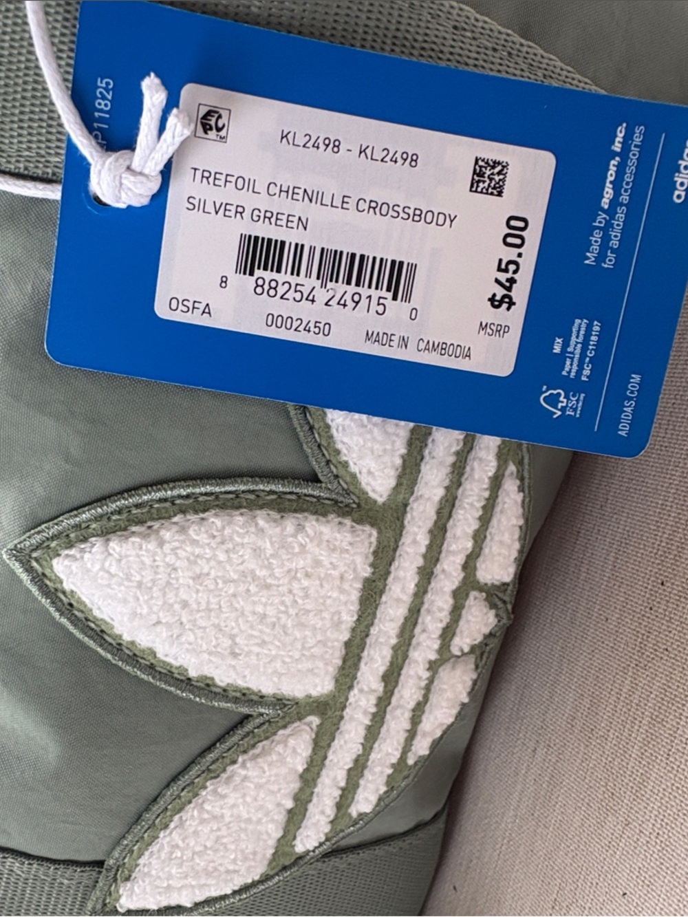 adidas Trefoil Mini Duffel Crossbody Bag in Silver Green - Picture 2 of 16